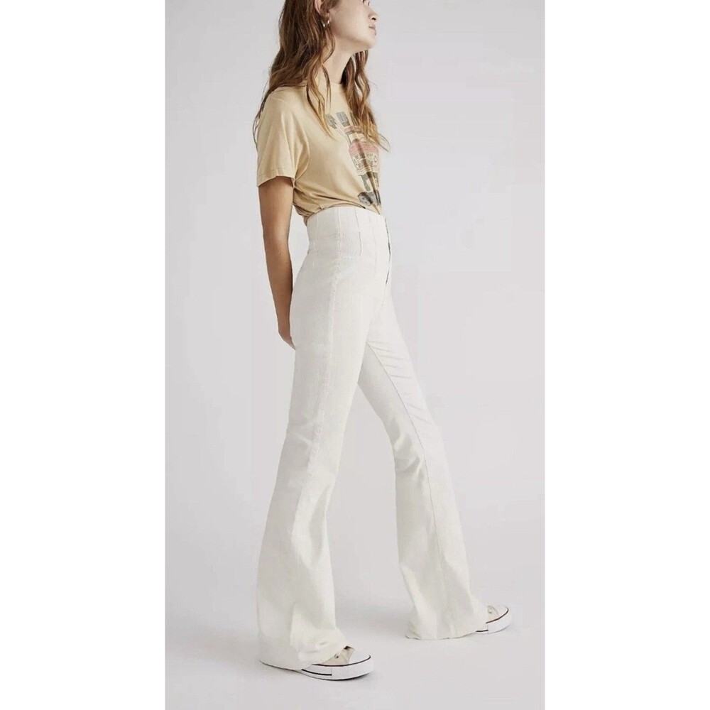 NWT We The Free People Size 32 Jayde Cord Flare Jeans High Rise Stretch White - Picture 4 of 16